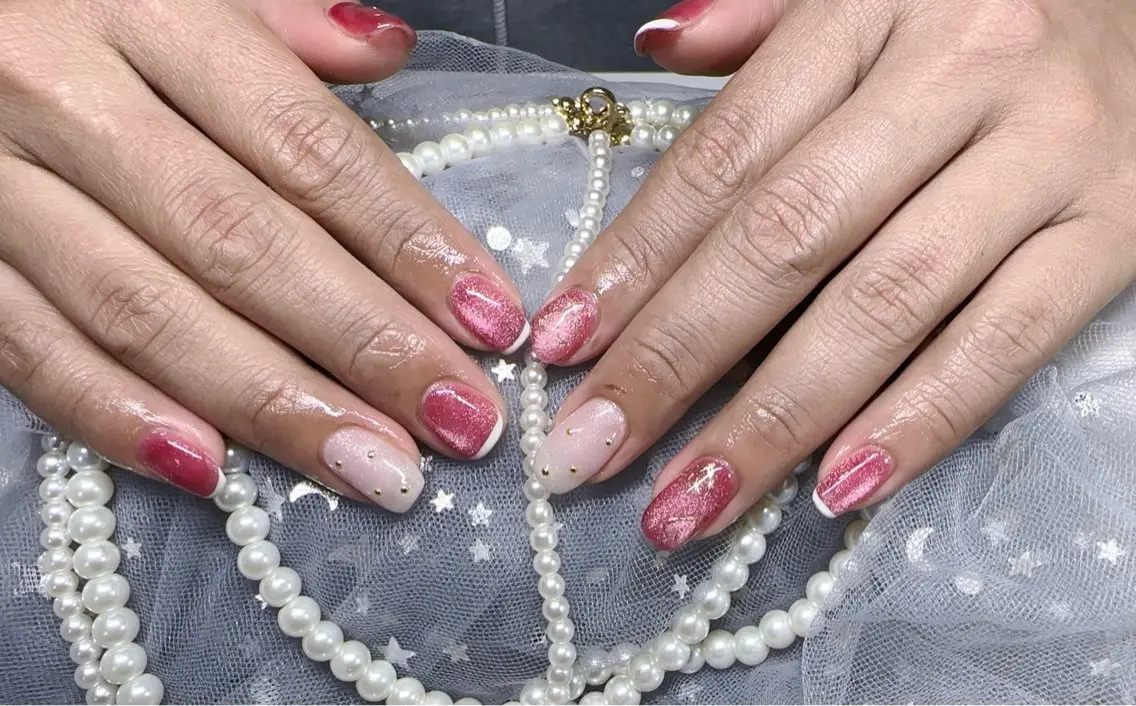 ネイル ハート マグネットネイル ミラーネイル 持ち込み バレンタイン ハンドネイル Nail Salon J.C京急弘明寺駅のネイルデザイン
