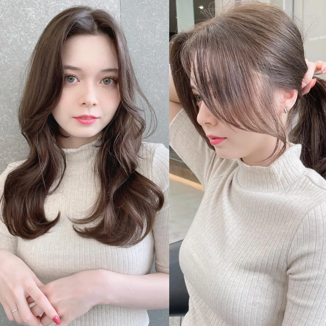 セミロング カット ヘアカラー トリートメント 山本翔一郎 韓国顔周りレイヤーのヘアスタイル