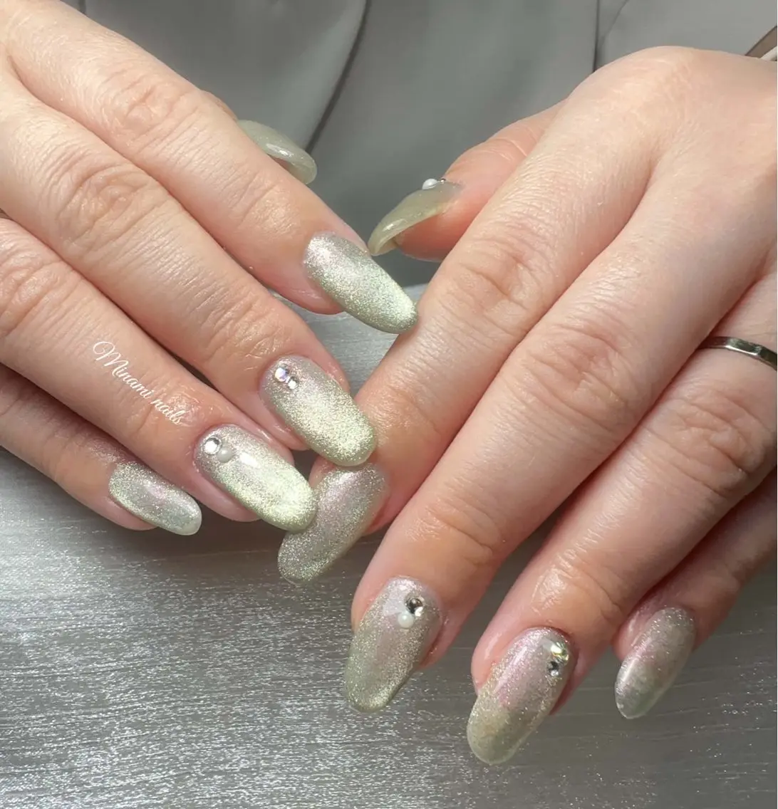 ネイル アートネイル ガーリー キラキラネイル 韓国ネイル マグネットネイル ハンドネイル Minami Nailsのネイルデザイン