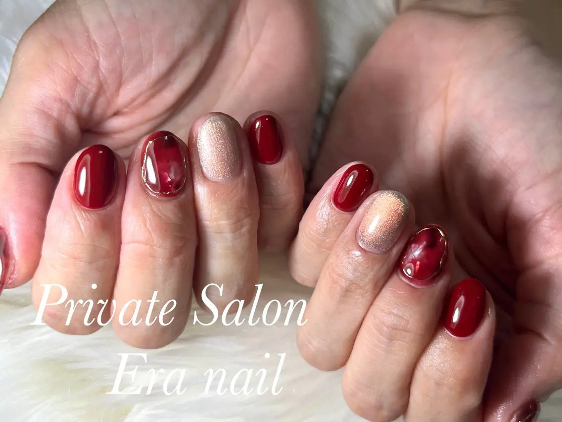 ネイル べっ甲ネイル 赤色 Era nailのネイルデザイン