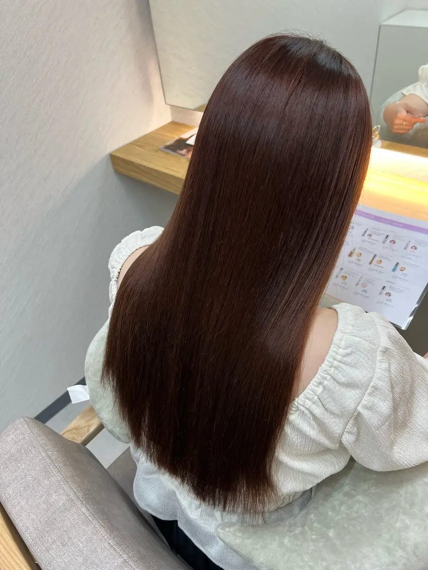 ロング ピンクブラウン 縮毛矯正 カット ヘアカラー 縮毛矯正 トリートメント ECLART 町田 井口聖也のヘアスタイル
