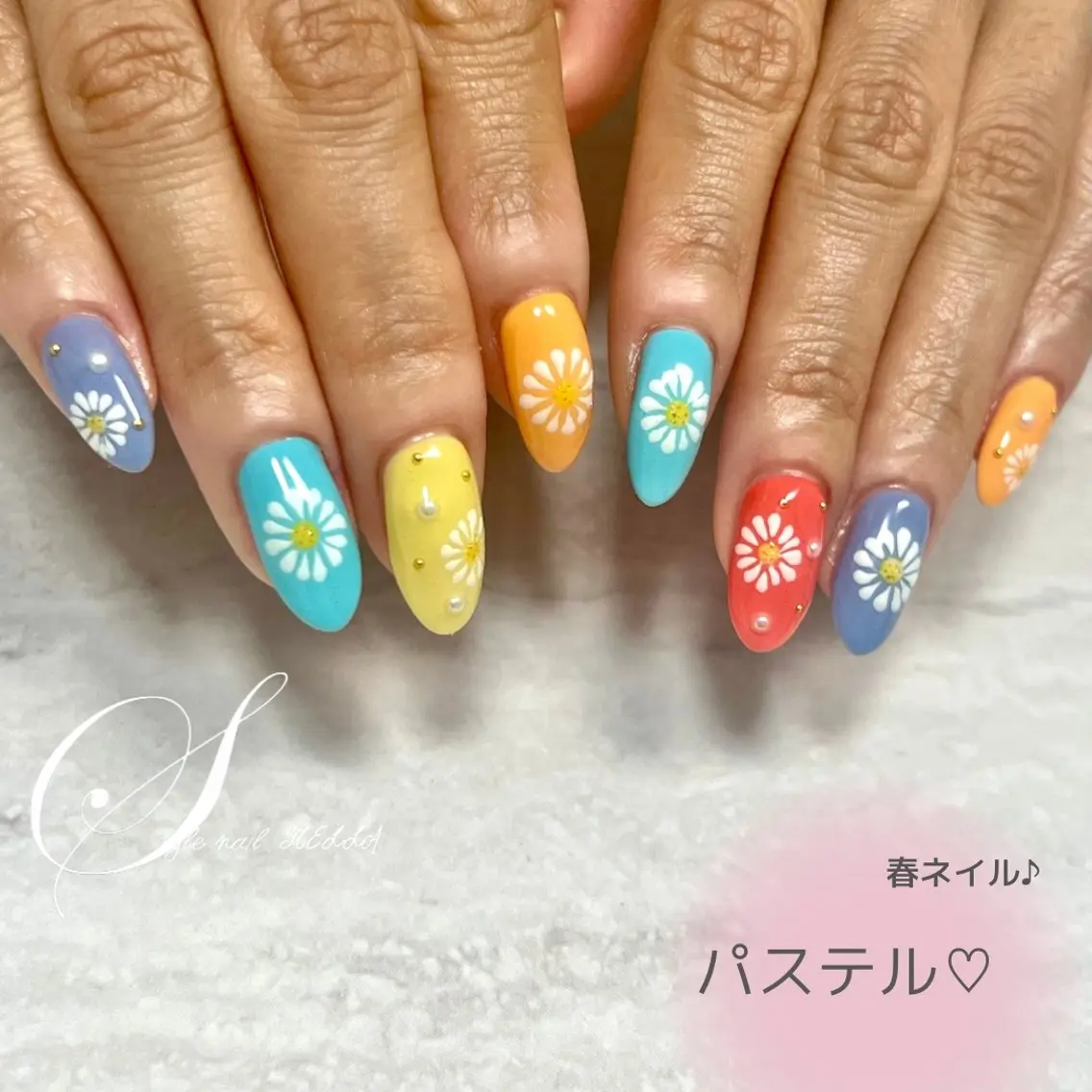 ネイル フラワーネイル パステルネイル ハンドネイル ステラ marikominoのネイルデザイン