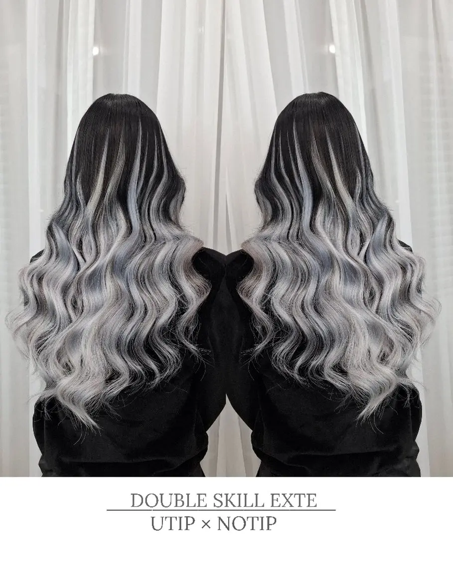 ミディアム カラー ヘアアレンジ バレイヤージュ グラデーションカラー シルバー ホワイトシルバー レイヤーカット カット エクステ HIME. ＊*ヒメドットのヘアスタイル