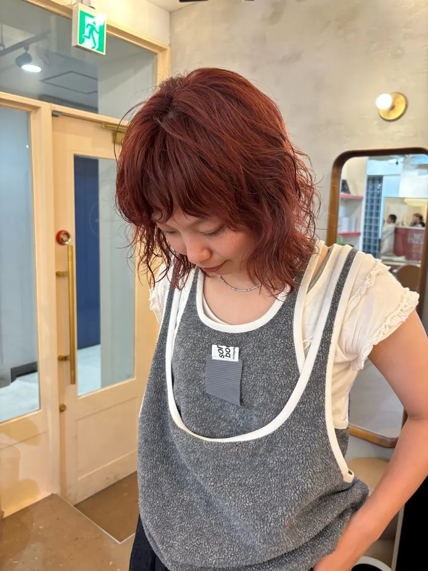 ミディアム カラー パーマ ヘアカラー トリートメント ブリーチなしカラー/ ボブ//おとは🌱のヘアスタイル