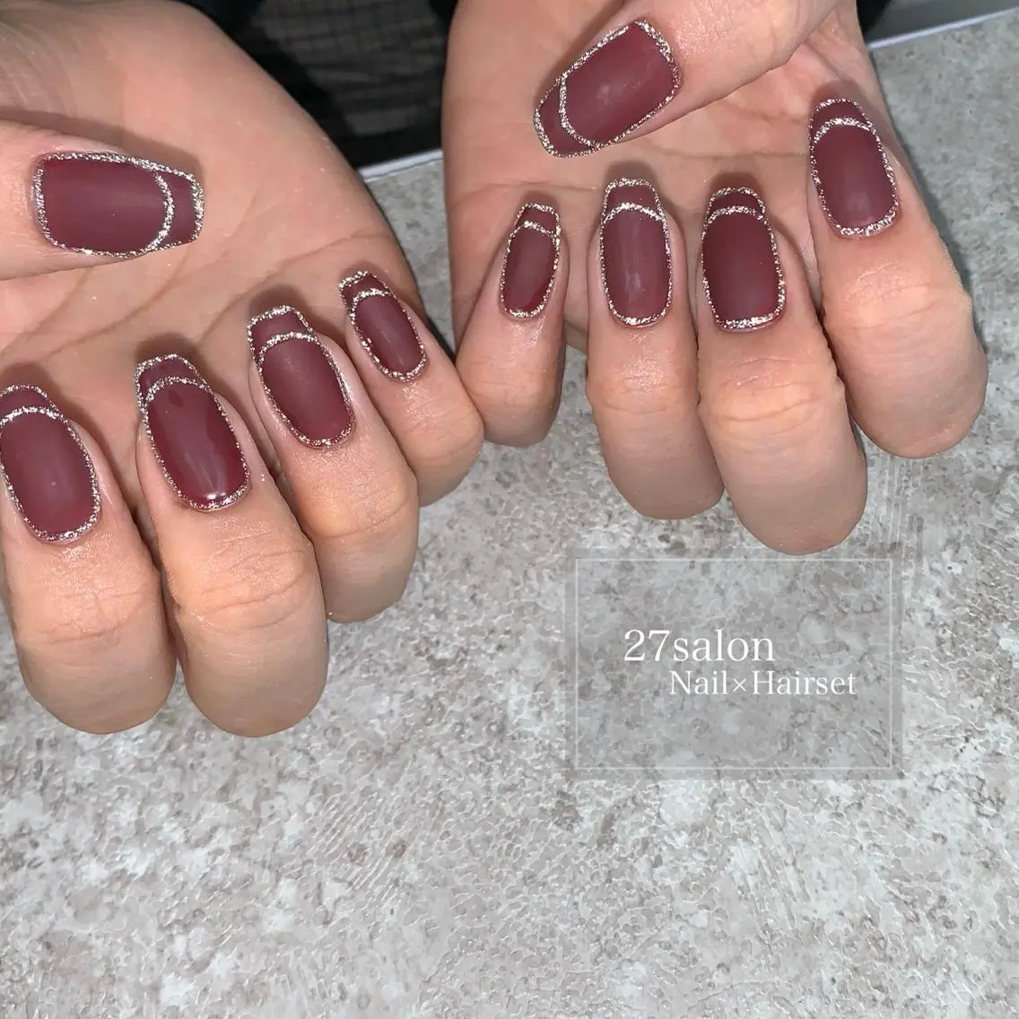 ネイル ボルドー フラッシュネイル フレンチネイル マットネイル 27salon yuinaのネイルデザイン