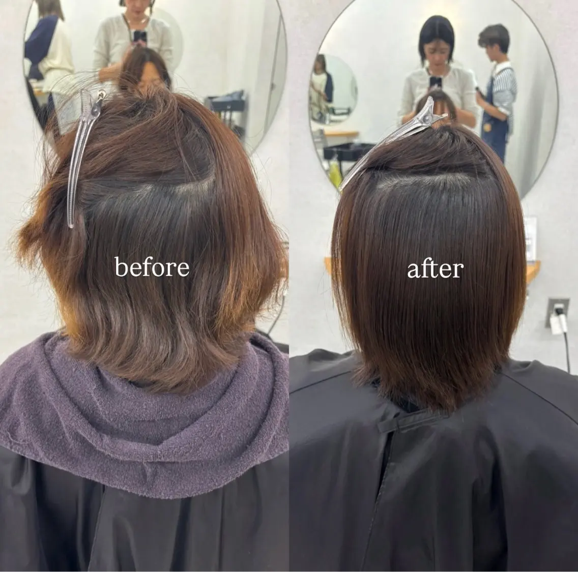 ショート 縮毛矯正 まろやかベージュ🤎 艶カラー🔔リンのヘアスタイル