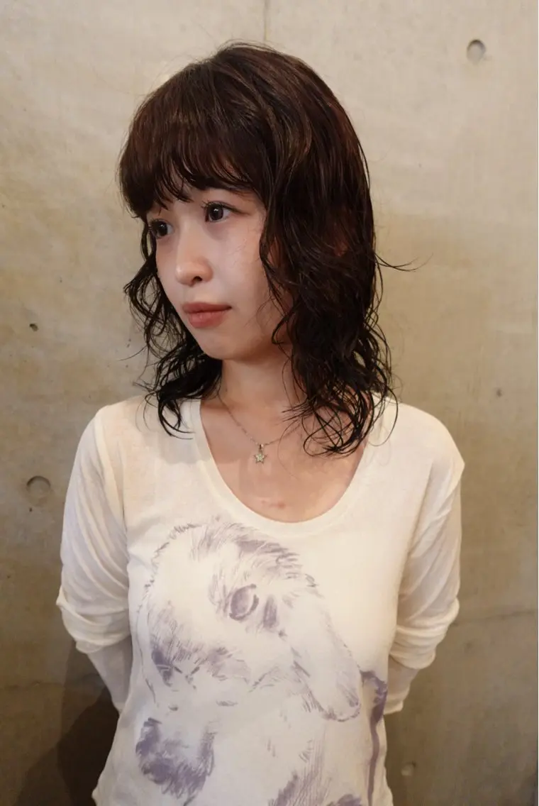 ミディアム パーマ ミディアムパーマ ニュアンスパーマ カット パーマ トリートメント momo /ボブ/パーマのヘアスタイル