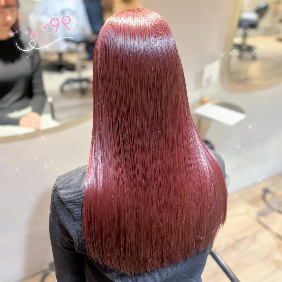 ロング カラー ブリーチ ボルドーカラー ブリーチなしカラー カット ヘアカラー 顔周り/ガーリー /ヘアメ/あつはのヘアスタイル