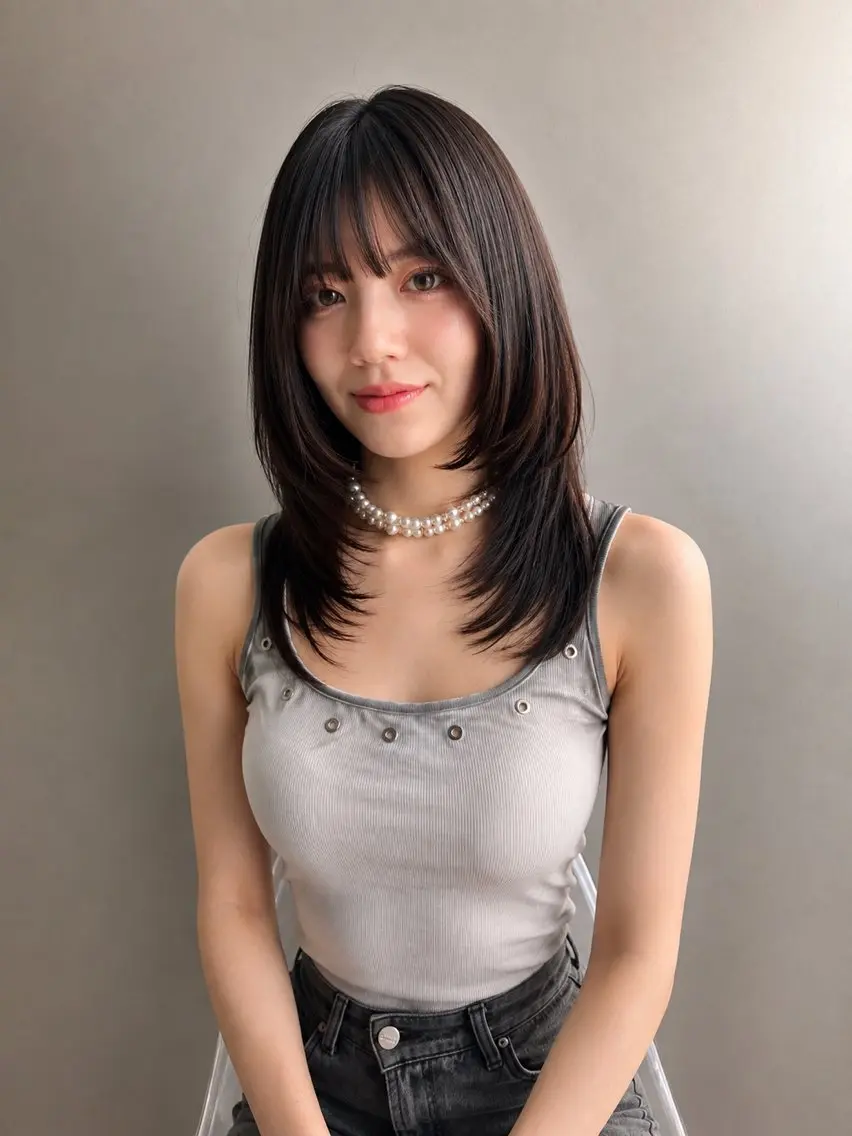 セミロング カラー ヘアアレンジ 顔まわりレイヤー 韓国風ヘア レイヤーカット 似合わせカット 沢田 杏佳のヘアスタイル