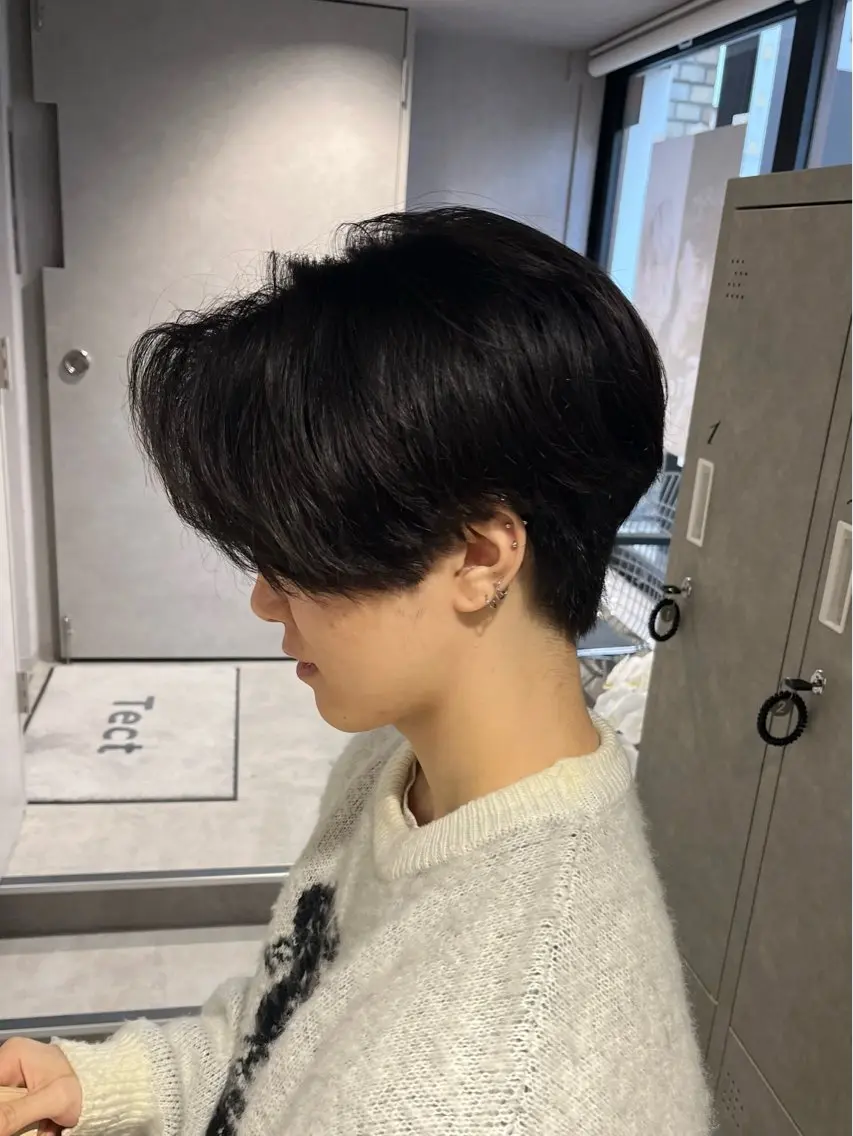 ショート カラー パーマ メンズ カット 【シャドウパーマ センターパート】義心のヘアスタイル