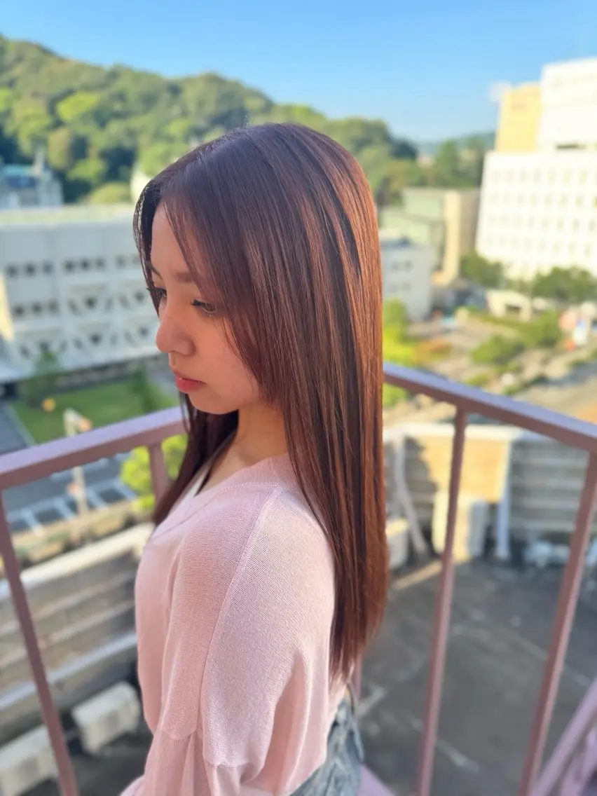 ロング カラー ブラウンカラー オレンジ オレンジブラウン カット ヘアカラー トリートメント Viage （ビアージュ）のヘアスタイル