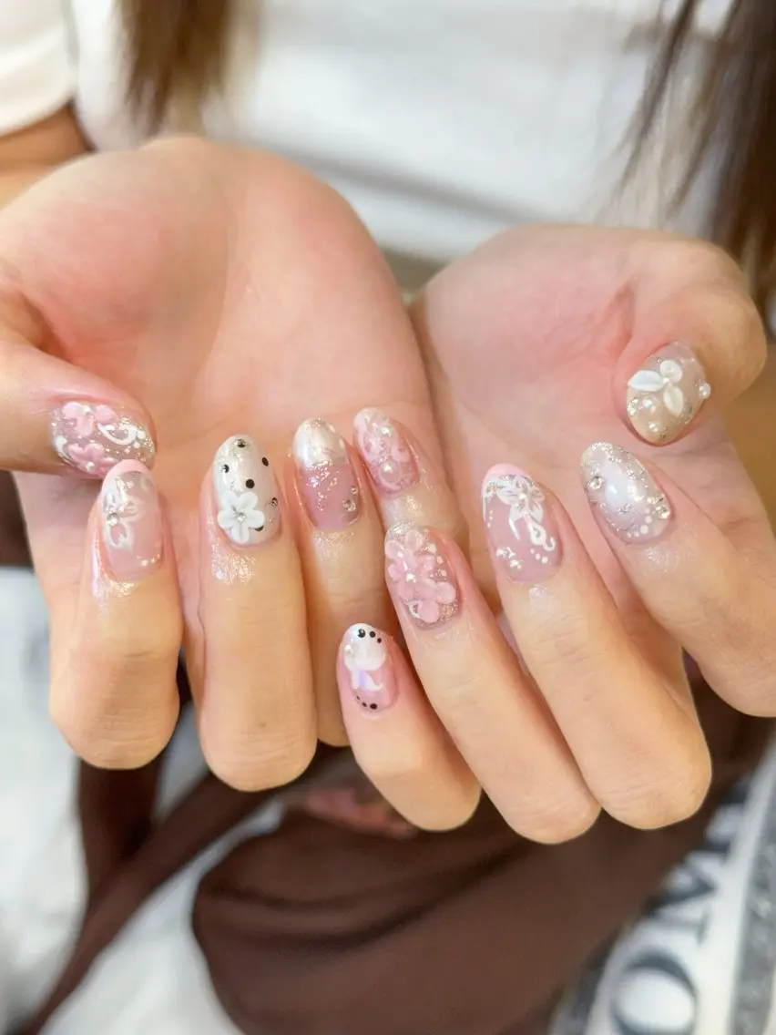 ネイル チークネイル 長さ出し フレンチネイル ガーリー 韓国ネイル 🦋Yumi Nail🦋Momoのネイルデザイン