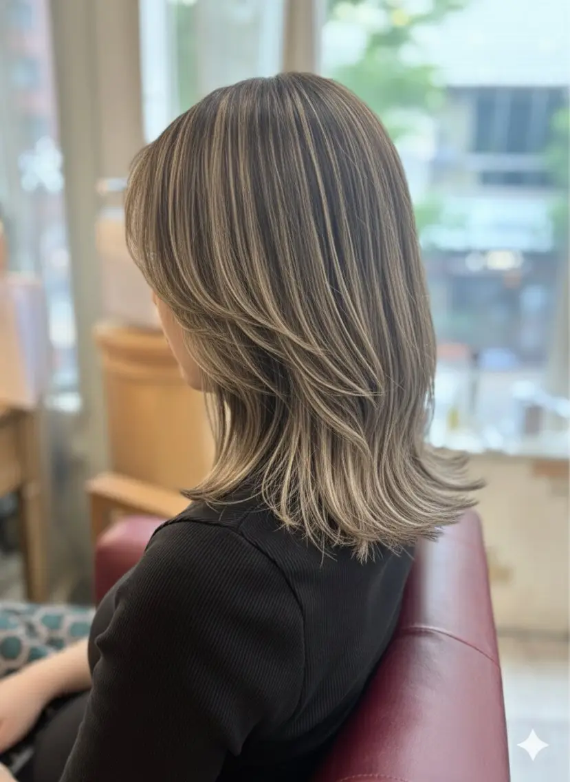 ミディアム ハイライト ヘアカラー 新宿御苑/艶髪カラー 髪質改善/山口のヘアスタイル