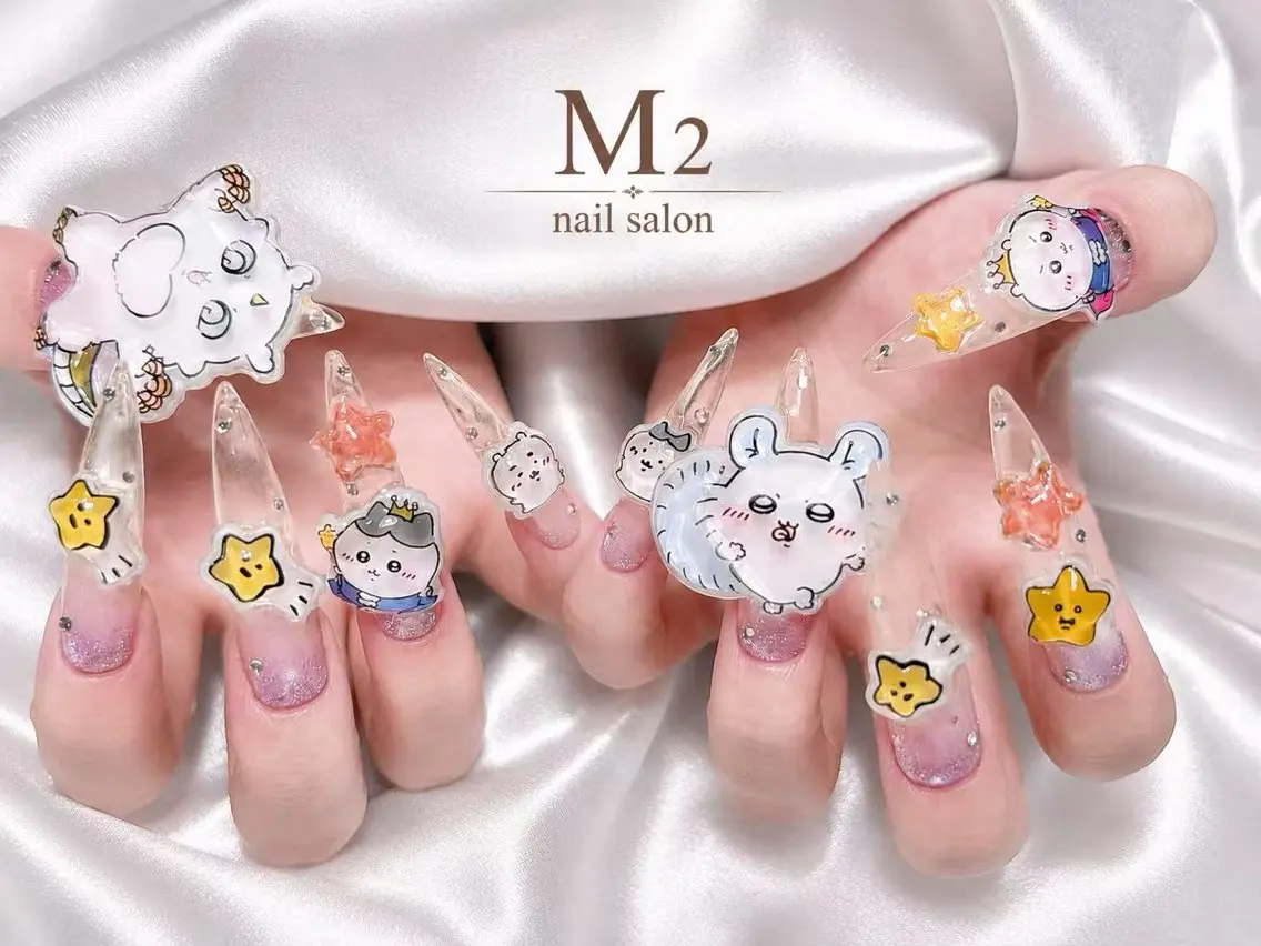 ネイル ブルー クリアネイル フラワーネイル グリーン 氷ネイル・うるうるネイル ハンドネイル 長さだし専門店 M2 rikaのネイルデザイン