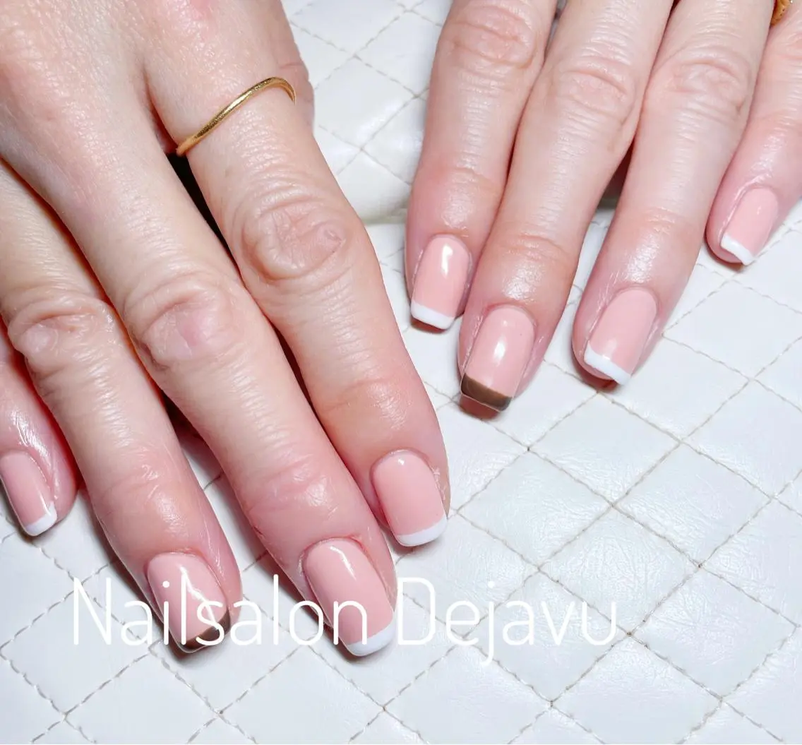 ネイル アートネイル ブラウン フレンチネイル ワンカラーネイル Nail salon Dejavu 🌿のネイルデザイン