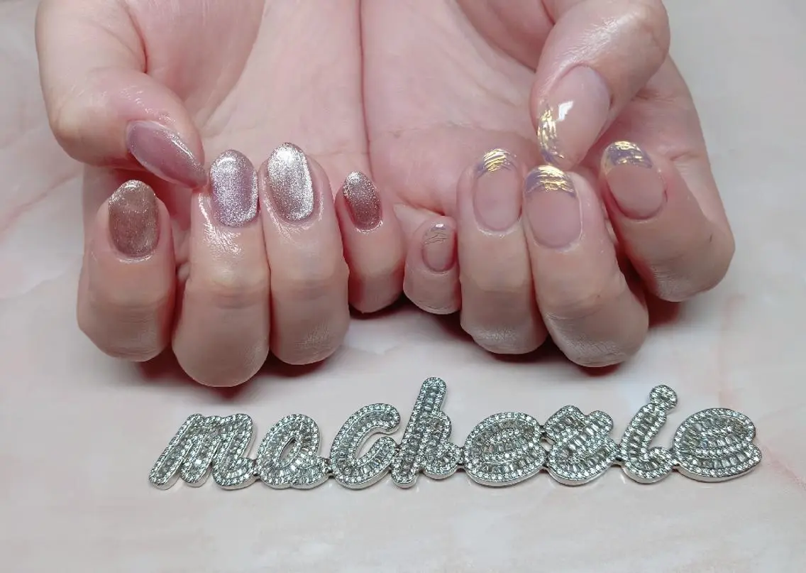 ネイル オーロラネイル フレンチネイル マグネットネイル おそろいネイル ハンドネイル Nail Salon macherieのネイルデザイン