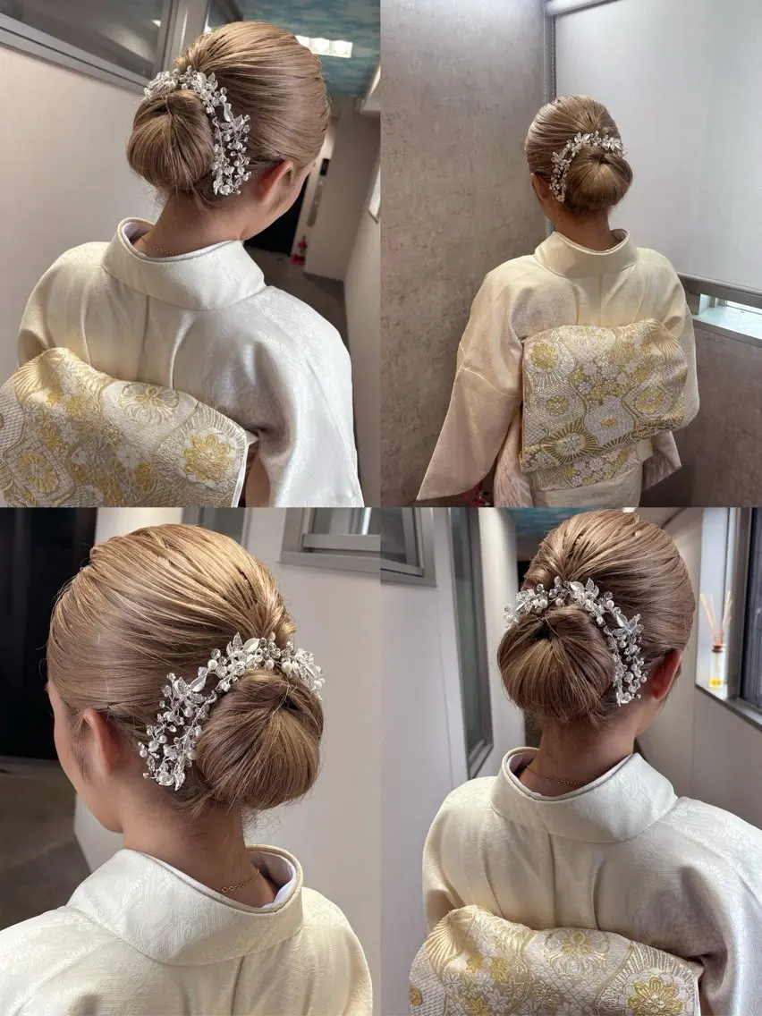 ヘアアレンジ 着物ヘア ヘアセット 松井那津子 /ハイライトブリーチのヘアスタイル