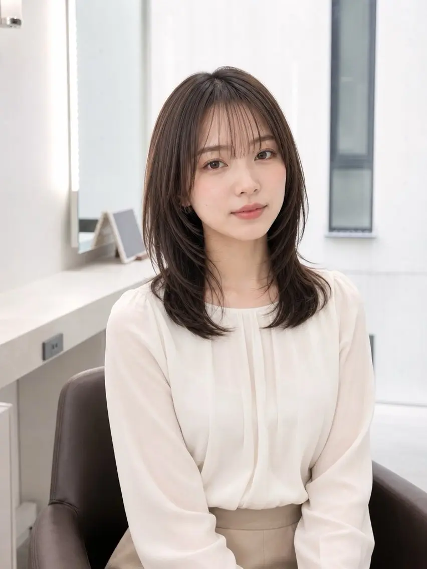ミディアム カット ヘアカラー トリートメント 顔周り/髪質改善/ ナガヤアキラのヘアスタイル