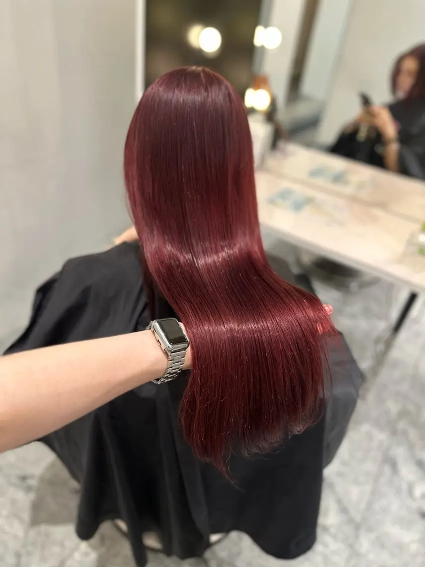 ロング カラー カシス ダブルカラー レッドカラー レイヤーカット ワンホン🎀韓国ヘア 💞渋谷/GAKUのヘアスタイル