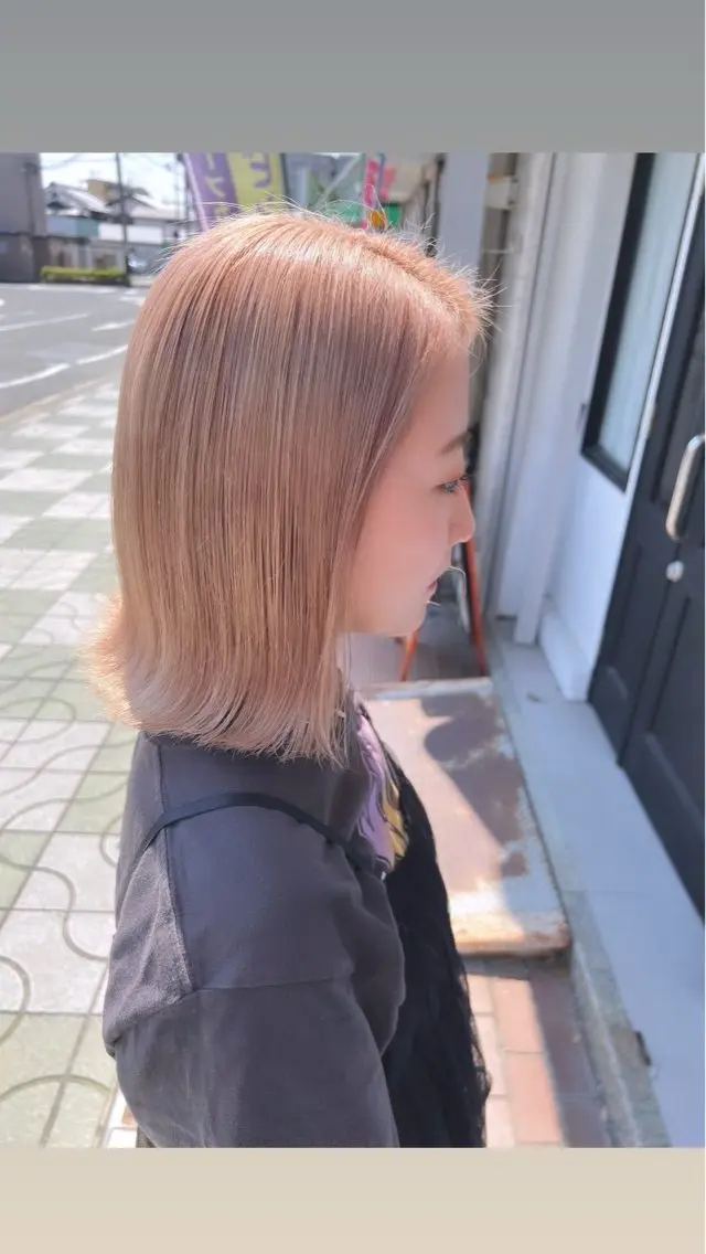 ミディアム ショートボブ ミディアムパーマ 韓国風カラー ボブ ハイライト ヘアカラー トリートメント hair terra ce M奈良店のヘアスタイル