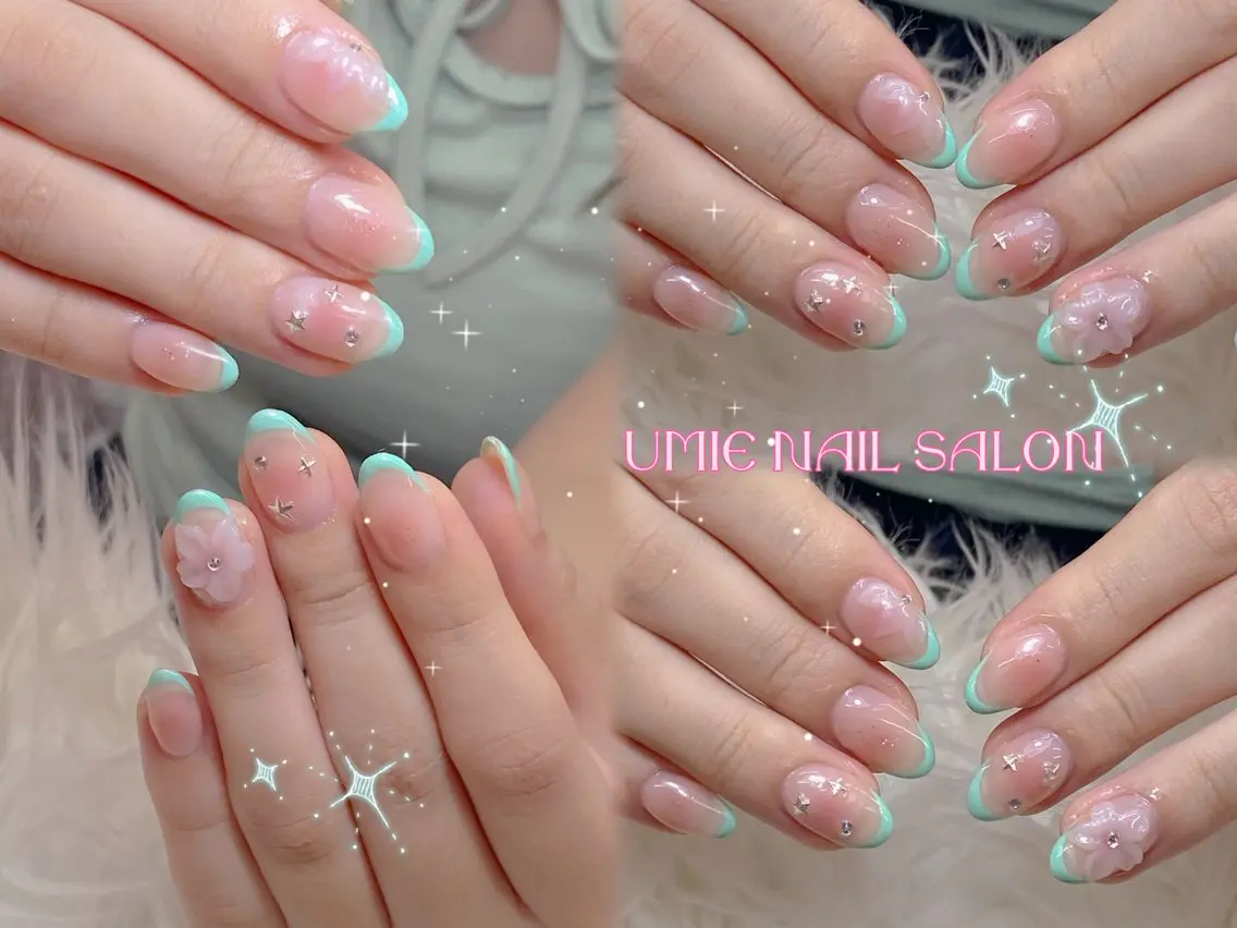 ネイル フットネイル フレンチネイル ジェルネイル ガラスフレンチ マグネットネイル UMIE NAIL SALONのネイルデザイン