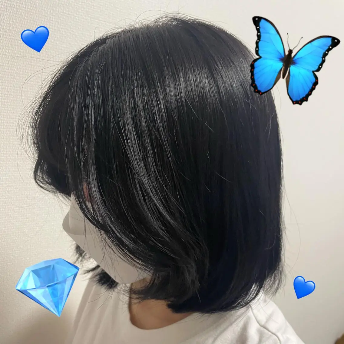 ミディアム カラー メンズ 黒髪 ブルーカラー ブルーブラック カット ヘアカラー トリートメント 🦋髪質改善 今宮梨沙🦋のヘアスタイル