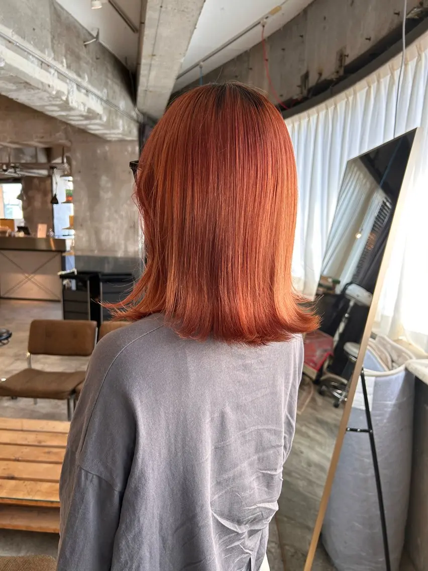 セミロング カラー ブリーチ オレンジ ヘアカラー keen 立川のヘアスタイル