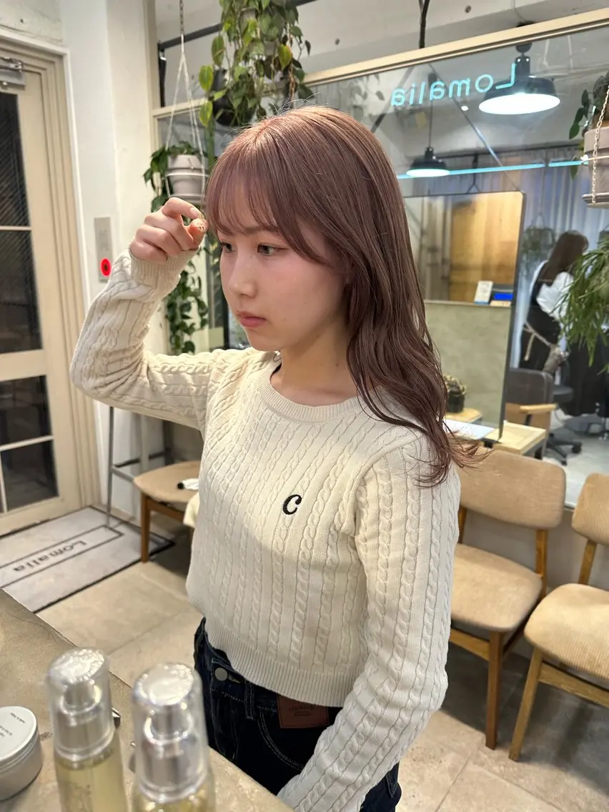 ミディアム カラー ブリーチ ハイトーンカラー ブリーチなしカラー ピンクカラー ボブ ヘアカラー REINA☁️透明感 カラー/ぷつっと♡のヘアスタイル