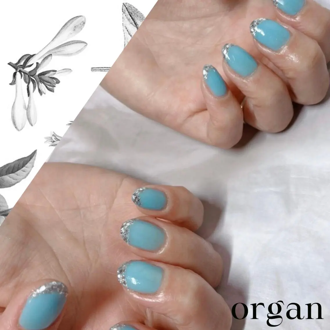 ネイル ブルー フレンチネイル ガラスフレンチ 【ＯＲＧＡＮ】 nailのネイルデザイン