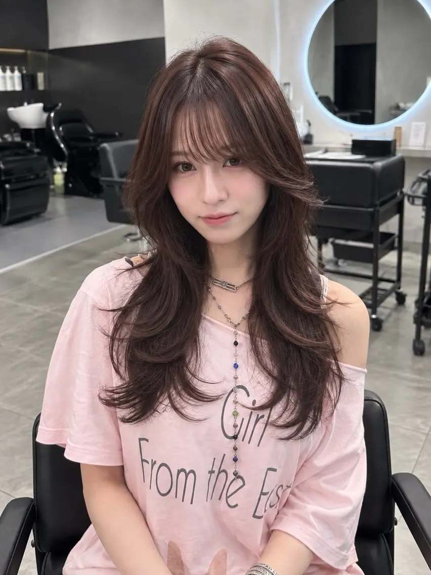 セミロング 顔周りカット ハッシュカット 韓国風ヘア レイヤーカット カット ヘアカラー 韓国レイヤーカット /顔周り/佐藤詩門のヘアスタイル