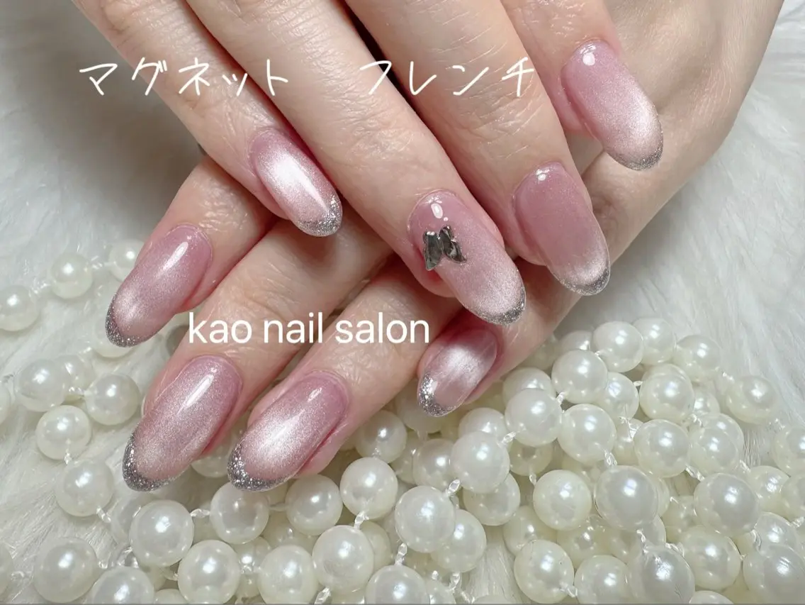 ネイル フレンチネイル マグネットネイル ハンドネイル kao nail マグネット/長さだしのネイルデザイン