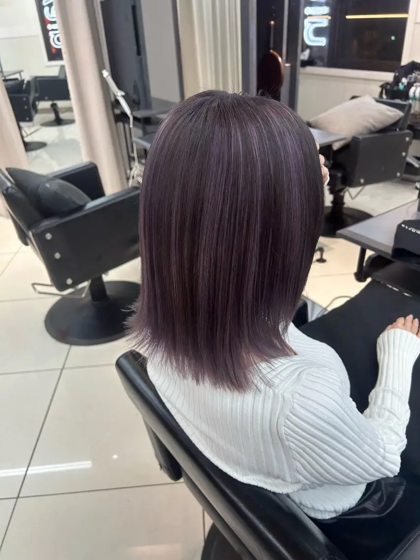 ミディアム パープルカラー ボブ ナチュラル×色気パ ーマ 渋谷/マナミのヘアスタイル