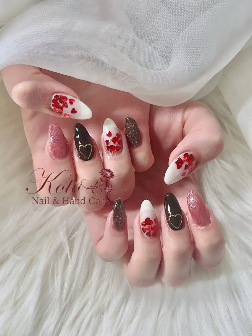 ネイル 長さ出し ジェルネイル 持ち込み ニュアンスネイル 赤色 ハンドネイル Nail Salon KOTOのネイルデザイン