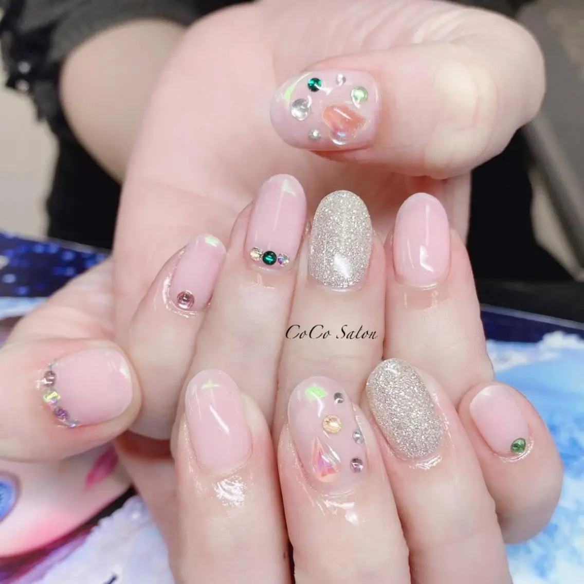 ネイル 長さ出し ジェルネイル 韓国ネイル ラメ(グリッター) オフィスネイル ハンドネイル CoCoSalon ネイル/まつ毛予約のネイルデザイン