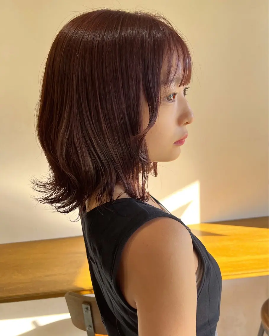 ミディアム カラー ヘアアレンジ ブラウンカラー ピンクカラー ピンクブラウン カット ヘアカラー トリートメント ヘアセット 金子 廉のヘアスタイル