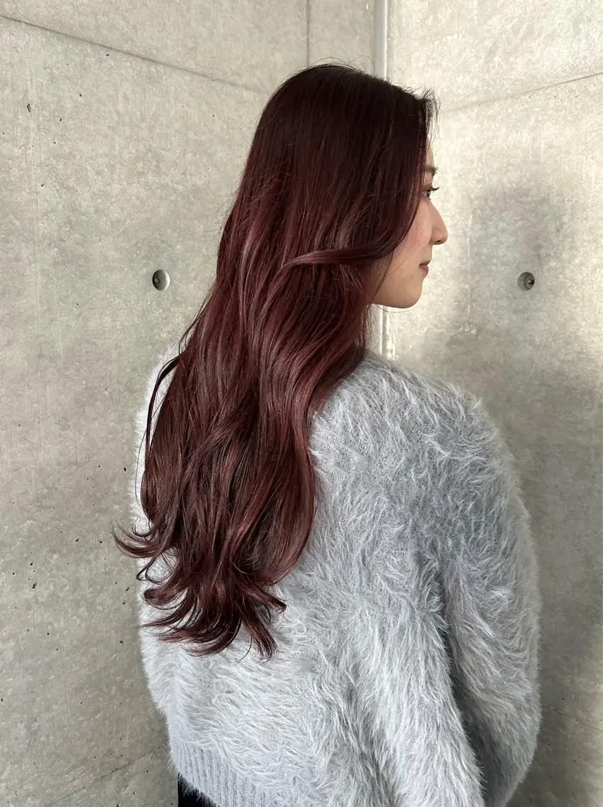 ロング カラー ヘアアレンジ ブリーチ ブラウンカラー ブリーチなしカラー ピンクカラー ピンクブラウン FERIA 池田 比嘉あゆ美のヘアスタイル