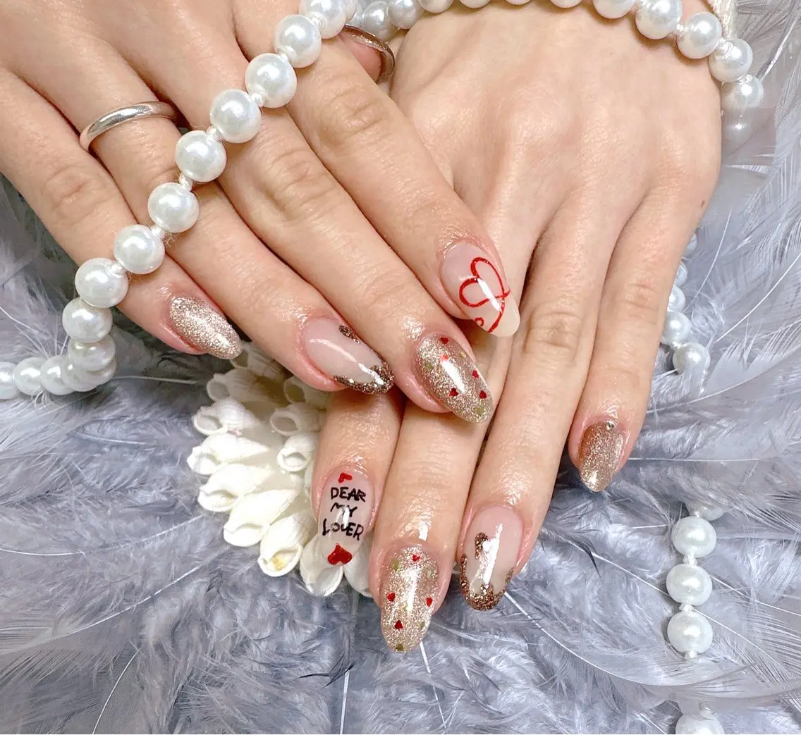 ネイル ハート 持ち込み バレンタイン ハンドネイル Pretty Nail Salonのネイルデザイン