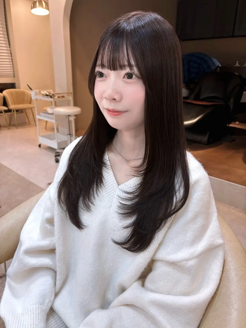 ロング カラー ヘアカラー トリートメント moeka レイヤー /艶カラー/韓国のヘアスタイル