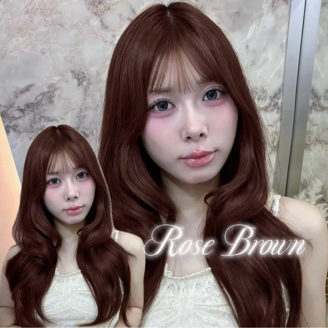 ロング カラー ブラウンカラー ピンクカラー ローズカラー ローズブラウン ヘアカラー トリートメント 韓国/池袋ワンカラー 🩶kaede🩶のヘアスタイル