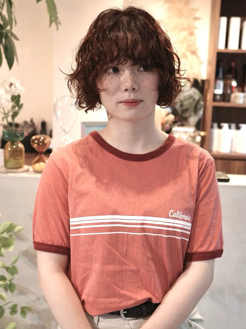 ショート カラー パーマ ボブ カット パーマ トリートメント (h)wim ウィムのヘアスタイル