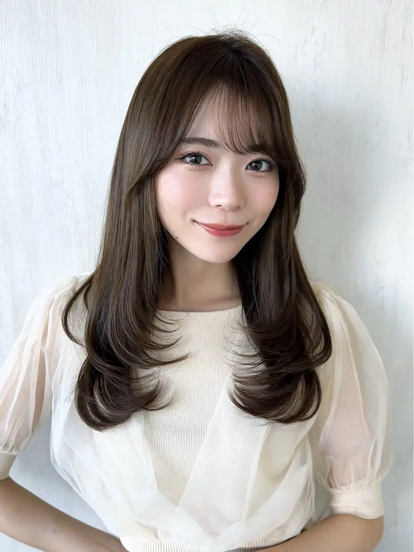 セミロング カット ヘアカラー トリートメント 顔周り/くびれヘア 韓国ヘア💕風間るなのヘアスタイル