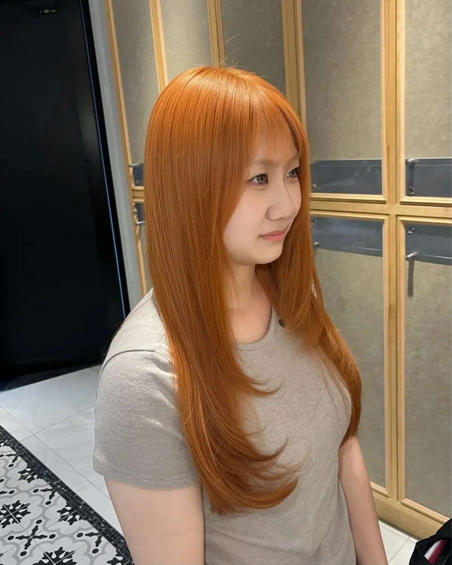 ロング カラー ベージュカラー オレンジ オレンジベージュ ヘアカラー トリートメント ナミ🩶暗髪/暖色 ❤️/透明感/縮毛のヘアスタイル