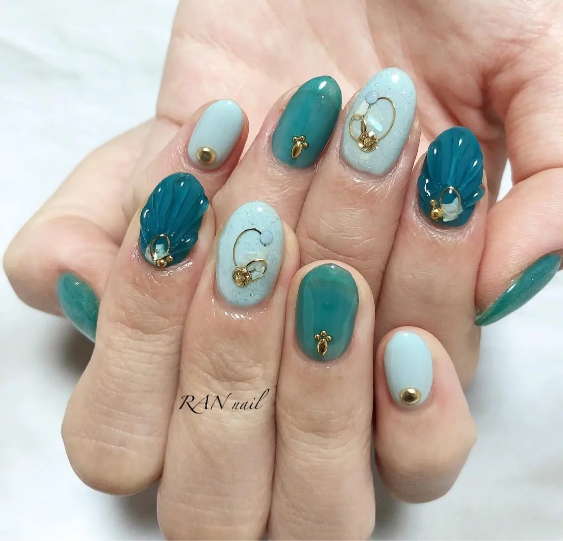 ネイル ブルー 成人式 フットネイル オフィスネイル 夏ネイル ハンドネイル フットネイル RAN nailのネイルデザイン