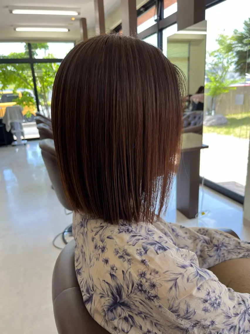 ミディアム ボブ カット ヘアカラー 樋口智士/倉敷/中庄 /髪質改善/縮毛矯正のヘアスタイル
