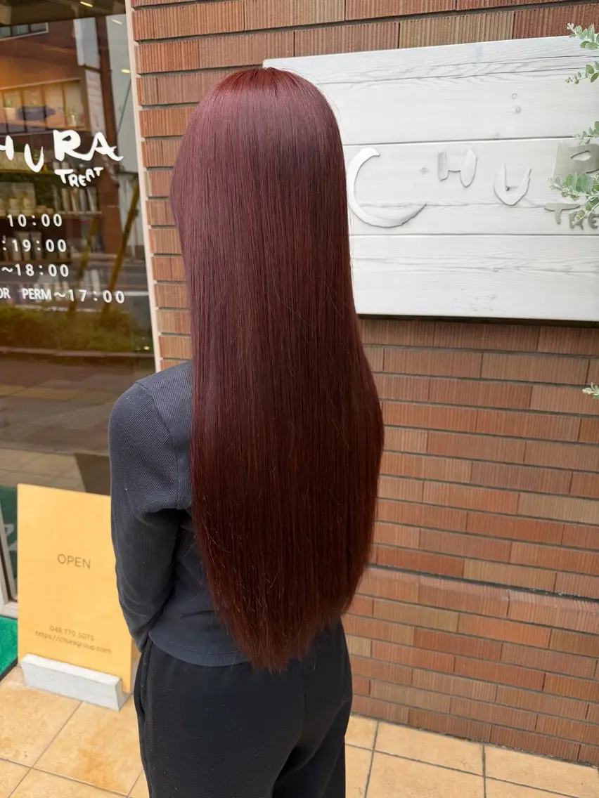 ロング カラー ブリーチ ボルドーカラー ダブルカラー ブリーチなしカラー ルビー 畠 悠也のヘアスタイル