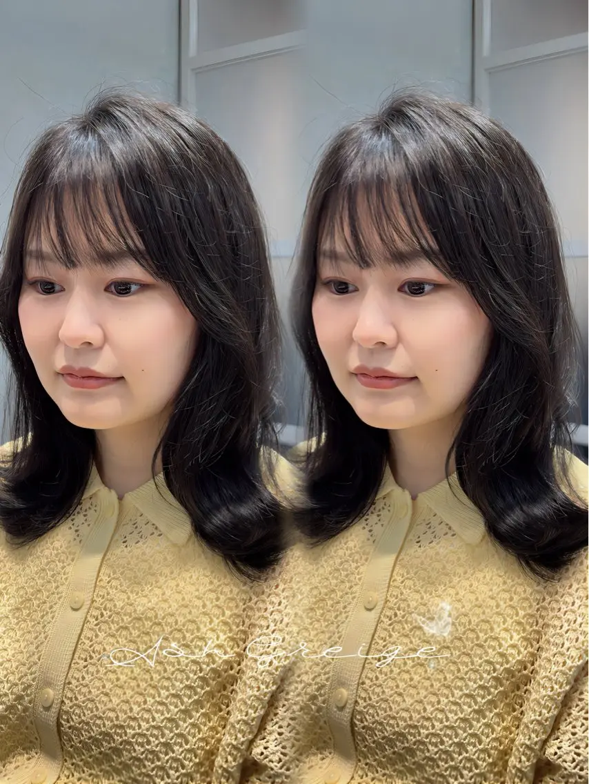 ミディアム カラー 透明感カラー カット ヘアカラー トリートメント MAKO/モテ髪/ ハイトーン/赤みなしのヘアスタイル