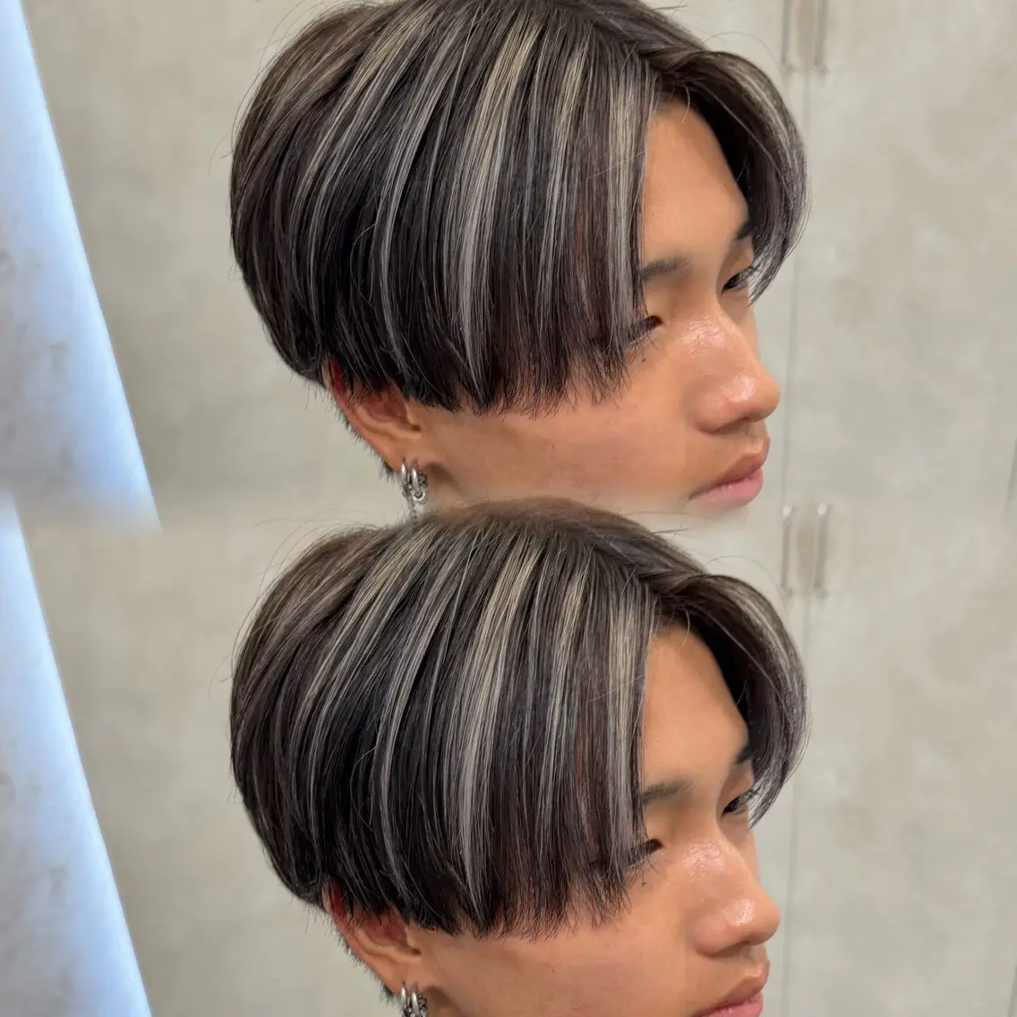 カラー メンズ メンズハイライト ハイライトカラー シルバー ホワイトシルバー ヘアカラー 原宿/ハイライト バレイヤージュ/大智のヘアスタイル