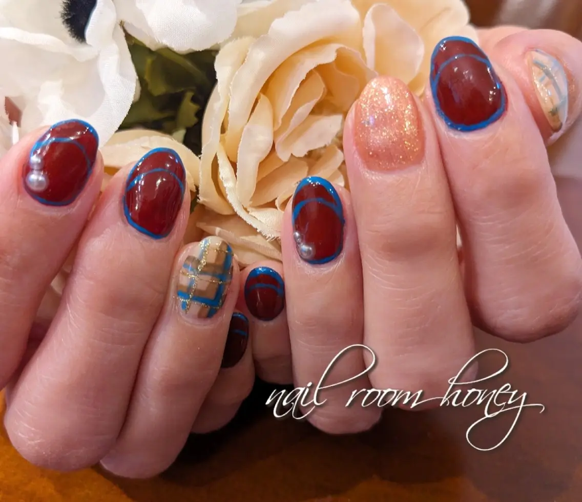 ネイル ボルドー フレンチネイル nail room  honeyのネイルデザイン