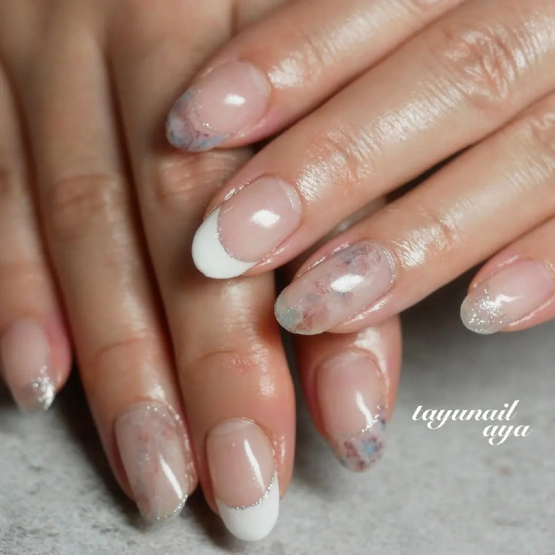 ネイル アートネイル ブルー クリアネイル フレンチネイル ジェルネイル ネイルサロン 【たゆnail】のネイルデザイン