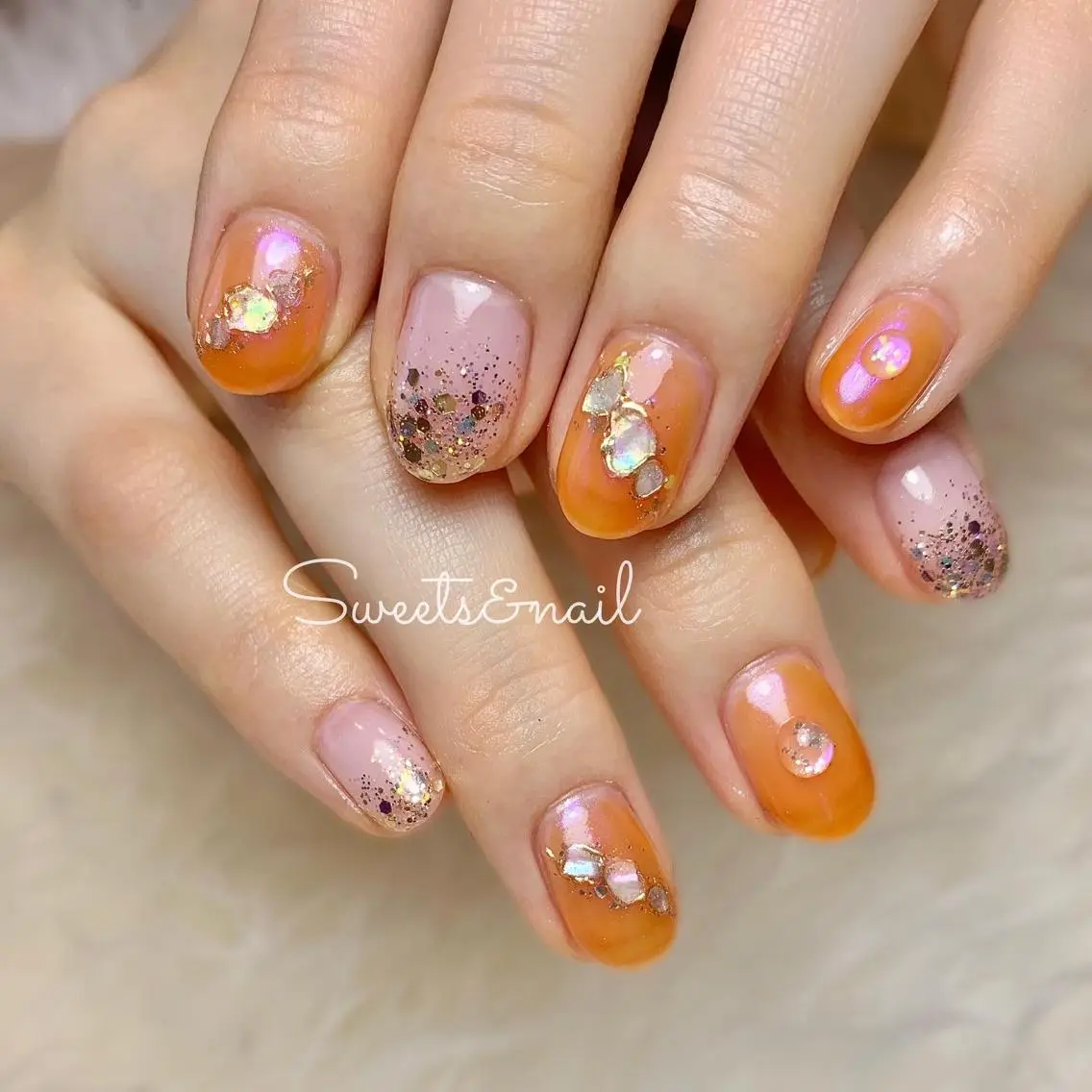 ネイル オレンジ Sweets& nail みなこのネイルデザイン
